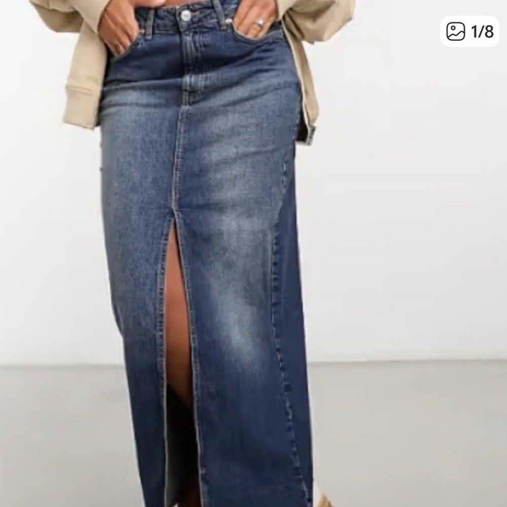 Stradivarius Straight Denim Maxi Skirt with Front Slit